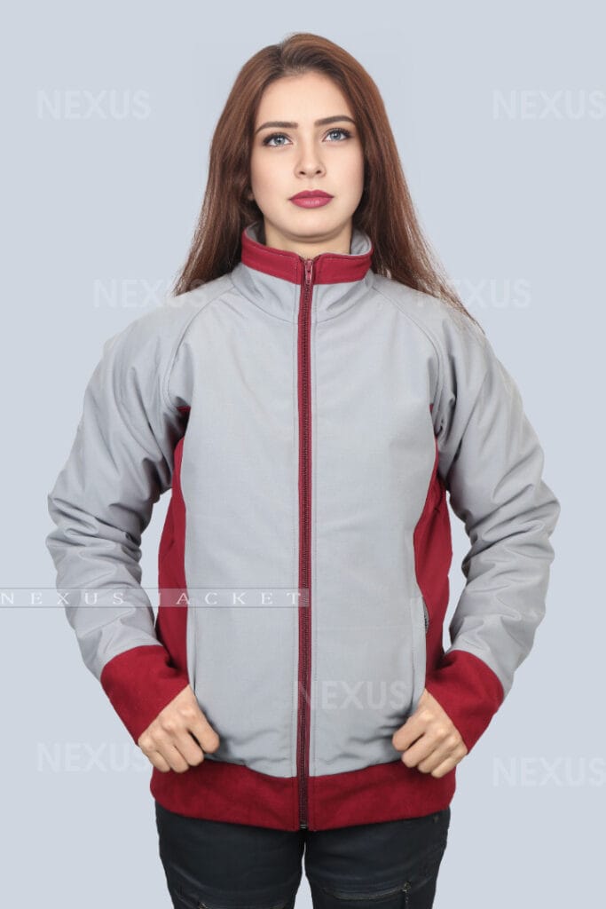 Grey and Red Premium Ladies Softshell Jacket