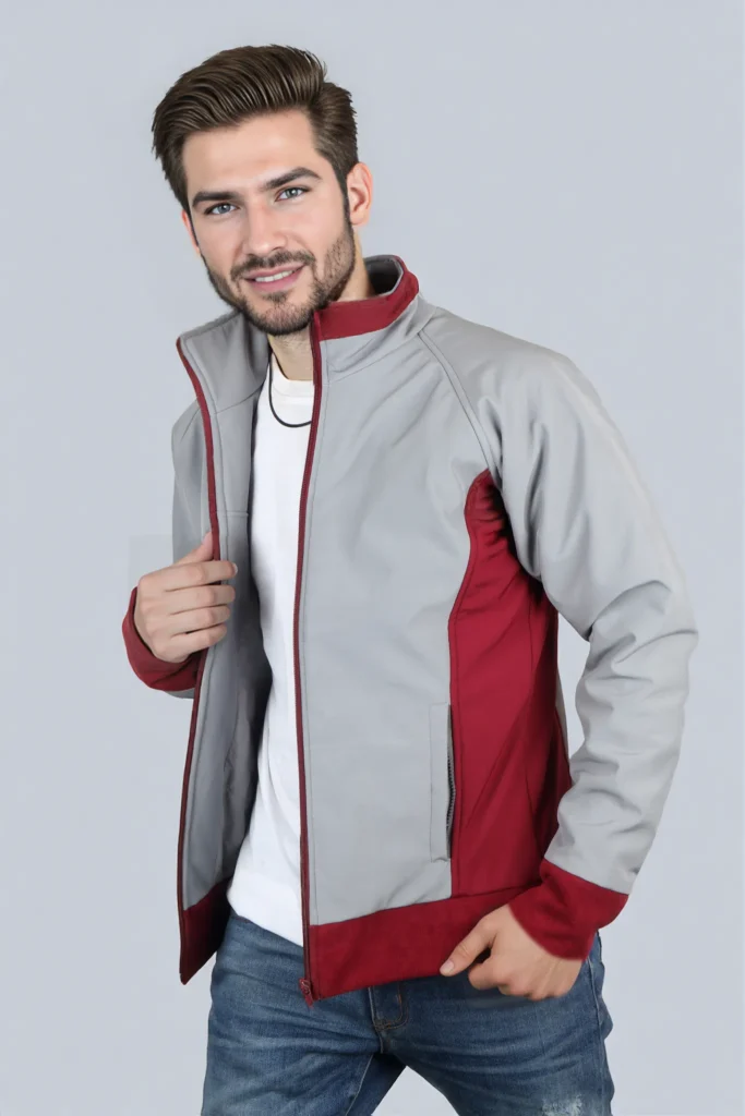 Grey and Red Premium Men Softshell Jacket
