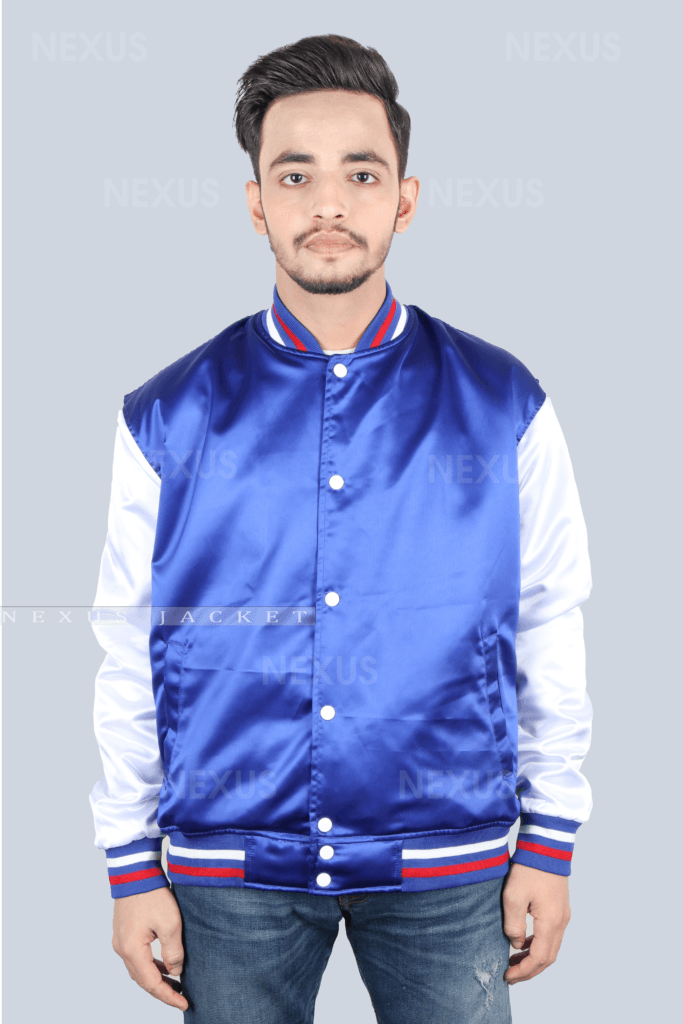 Satin Varsity Jacket Mens blue and White