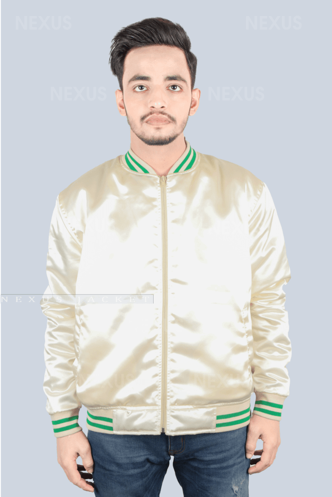 Satin Bomber Varsity jacket Mens white