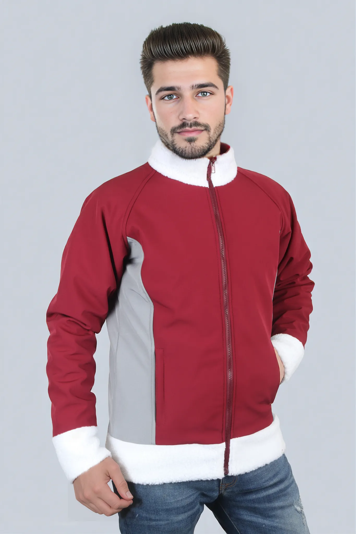 red-grey-and-white-man-jacket