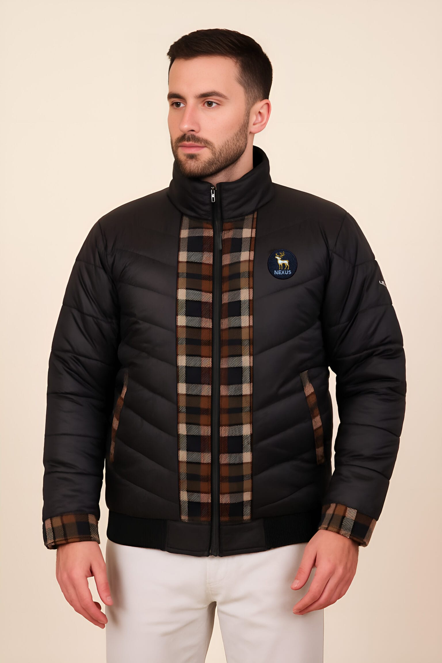 Black Full-Sleeve Jacket with Yellow Check Accents - Image 2