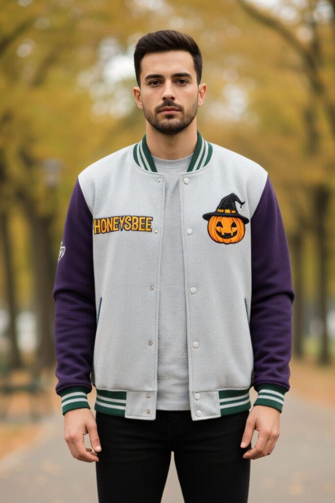 Custom Halloween Varsity Jacket - Jack-o'-Lantern & Honeybee