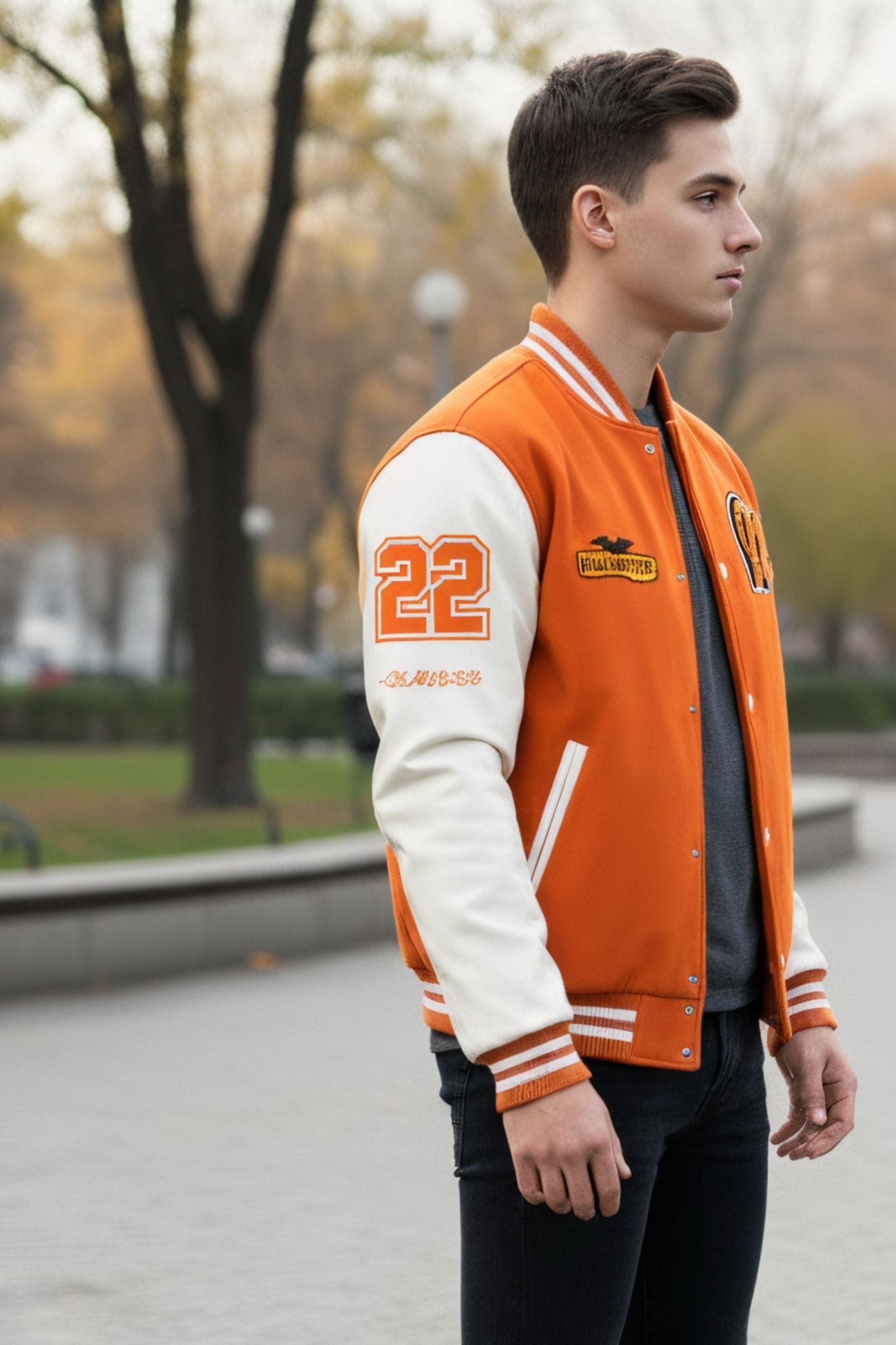 Custom Orange & White Varsity Jacket - Halloween Edition