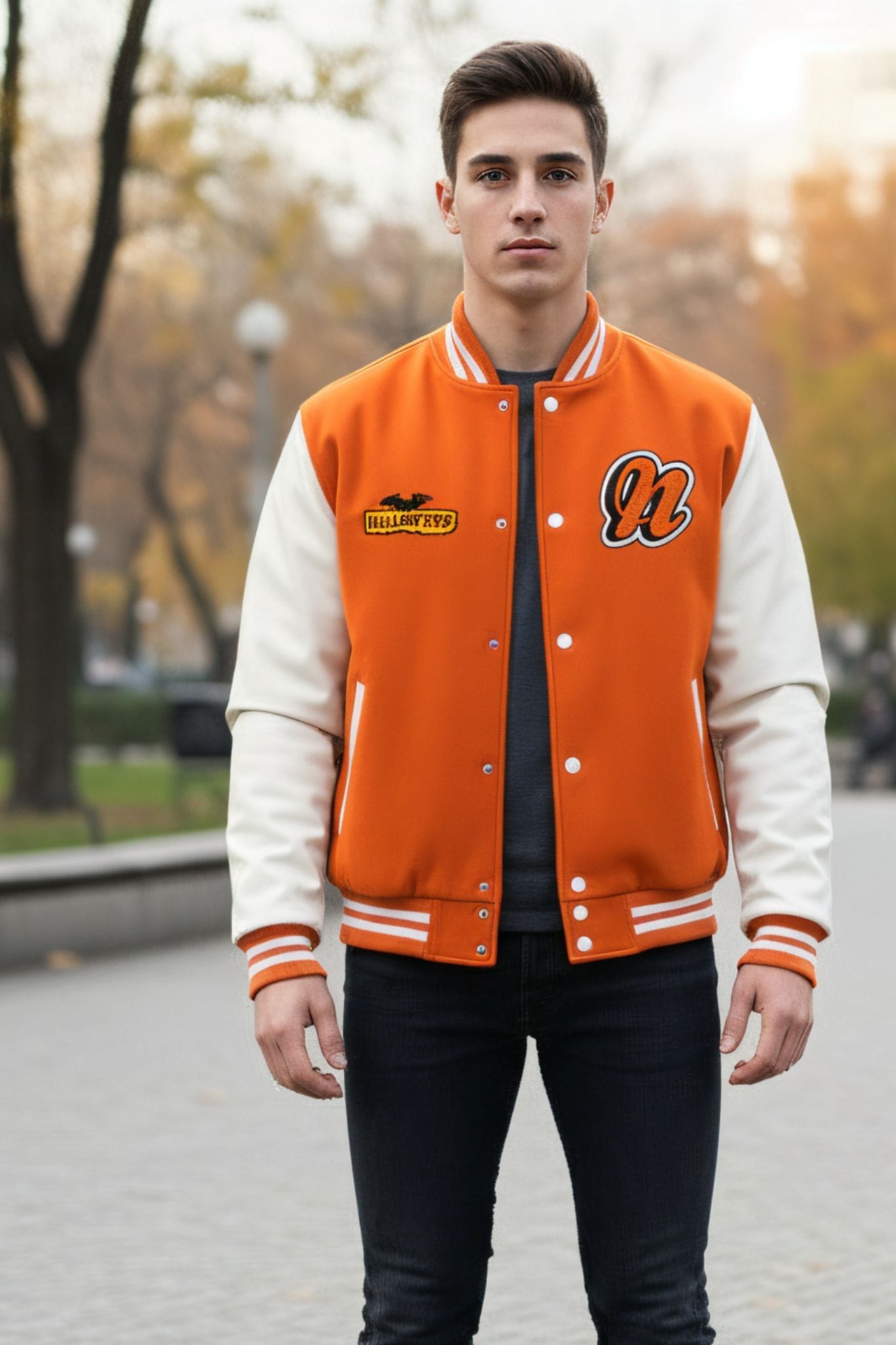 Spooky Season Custom Orange & Black Varsity Jacket