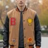 Heritage Tan Melton Wool Varsity Jacket with Cowhide Sleeves (1)