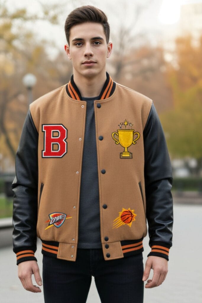 Heritage Tan Melton Wool Custom Varsity Jacket