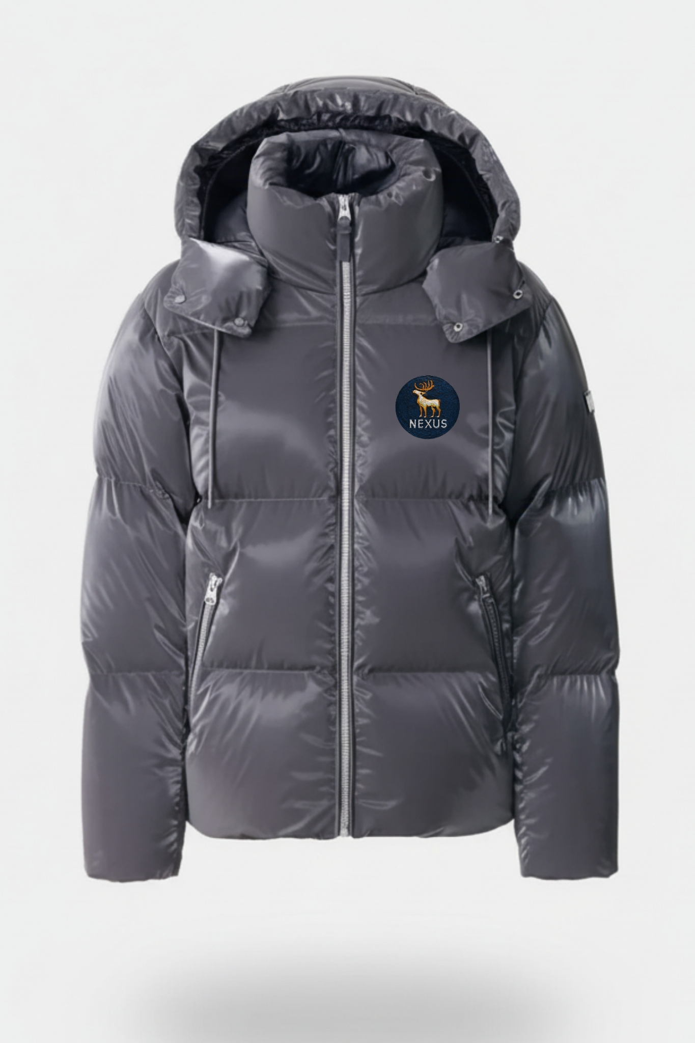 Nexus Shiny Grey Hooded Puffer Jacket