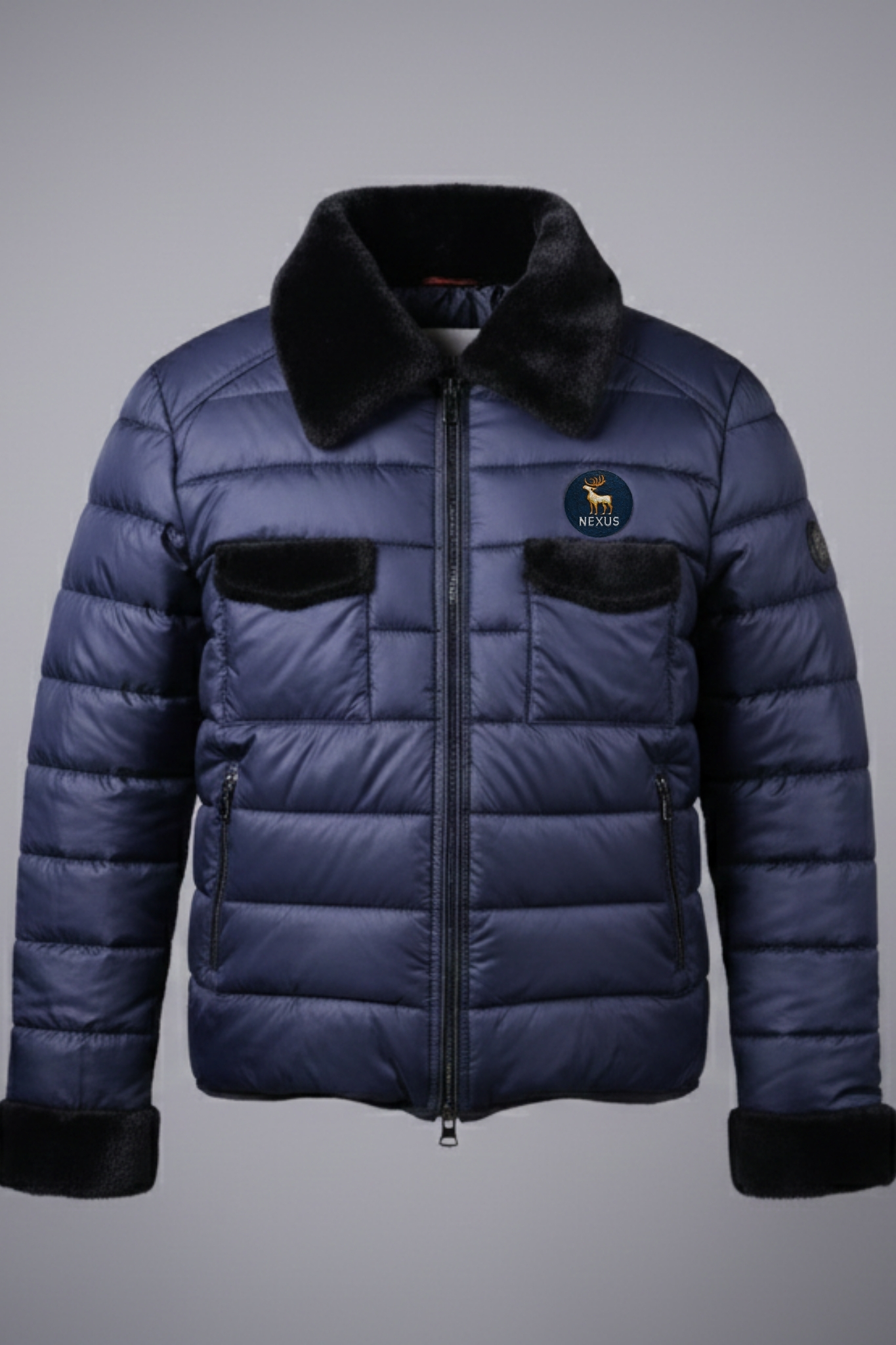 Nexus Blue Black furr Puffer Jacket