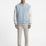Custom Ice Blue Melton Wool Varsity Jacket Men Genuine Leather Sleeves Minimalist Luxury Letterman Coat B2B Nexus Jacket