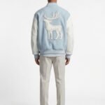 Custom Ice Blue Melton Wool Varsity Jacket Men Genuine Leather Sleeves Minimalist Luxury Letterman Coat B2B Nexus Jacket view 2