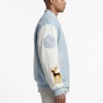 Custom Ice Blue Melton Wool Varsity Jacket Men Genuine Leather Sleeves Minimalist Luxury Letterman Coat B2B Nexus Jacket view 3