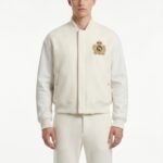 Custom Luxury Pearl White Wool Cashmere Leather Sleeve Varsity Jacket Men High Fashion Minimal Bomber Blank Outerwear OEM