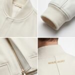Custom Luxury Pearl White Wool Cashmere Leather Sleeve Varsity Jacket Men High Fashion Minimal Bomber Blank Outerwear OEM view 4