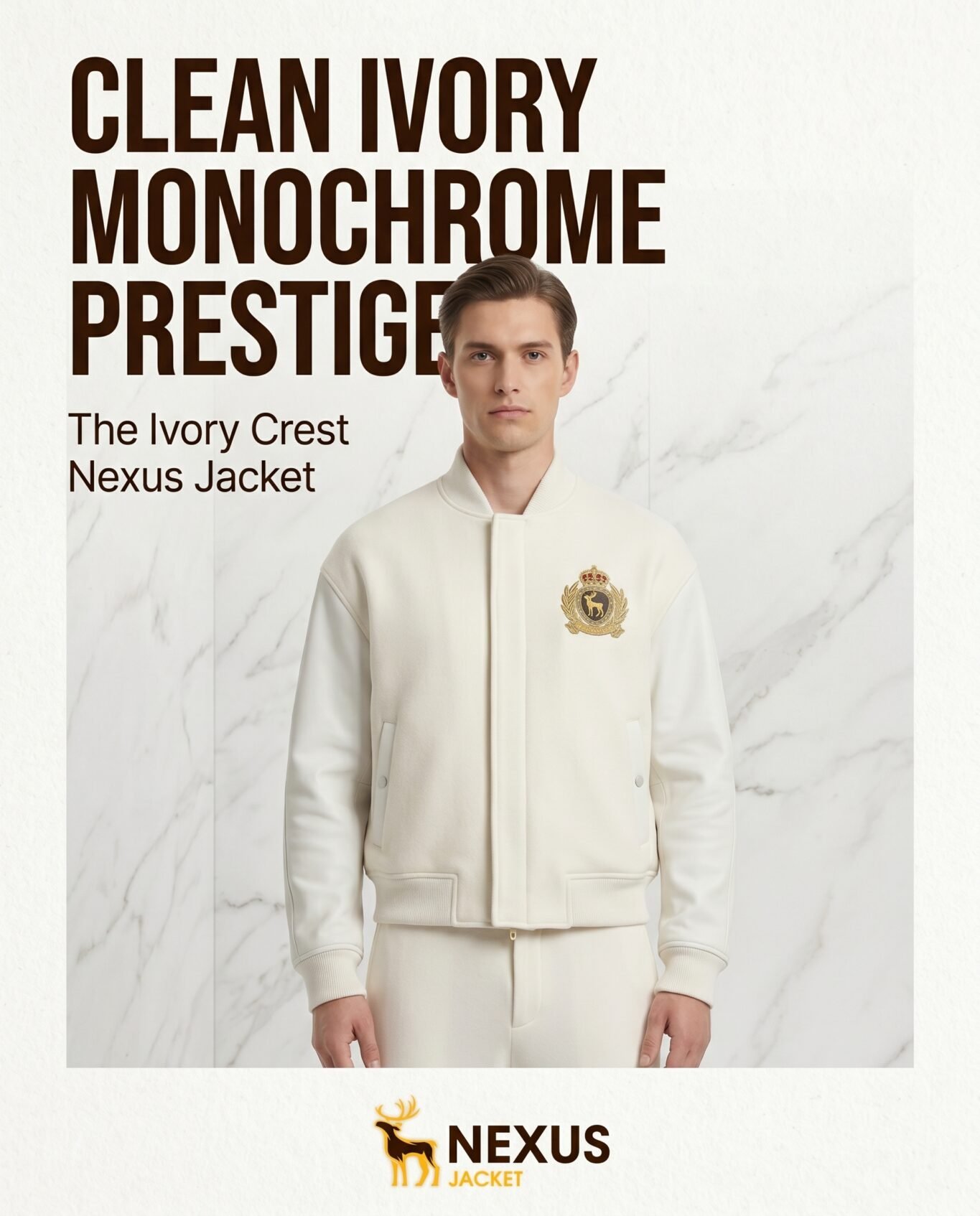 Custom Luxury Pearl White Wool Cashmere Leather Sleeve Varsity Jacket Men High Fashion Minimal Bomber Blank Outerwear OEM view 5