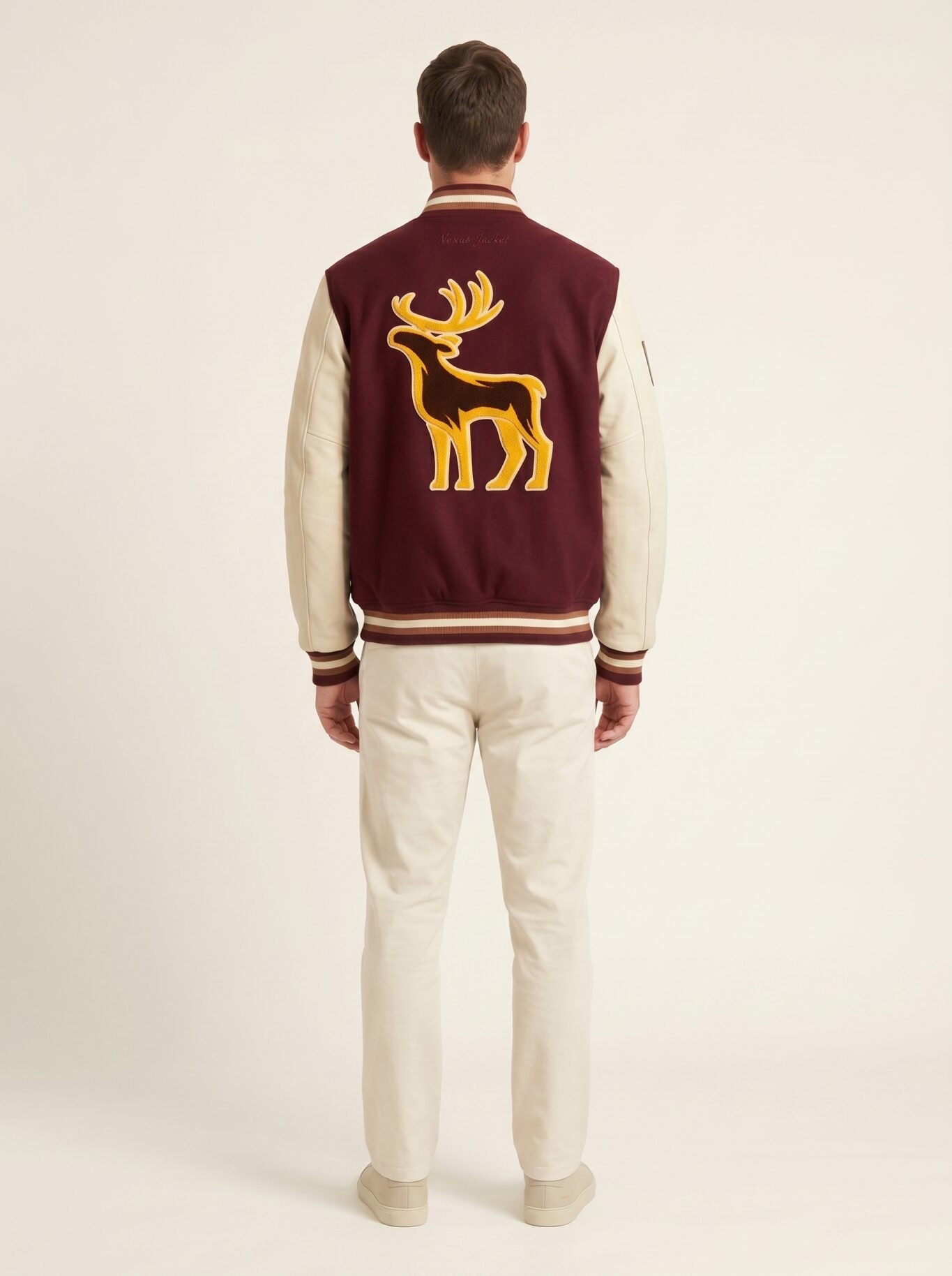 Custom Melton Wool Varsity Jacket Genuine Cowhide Leather Sleeves Asymmetric Color Block Men's Streetwear Bomber Jacket OEM view 2
