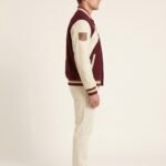 Custom Melton Wool Varsity Jacket Genuine Cowhide Leather Sleeves Asymmetric Color Block Men's Streetwear Bomber Jacket OEM view 3