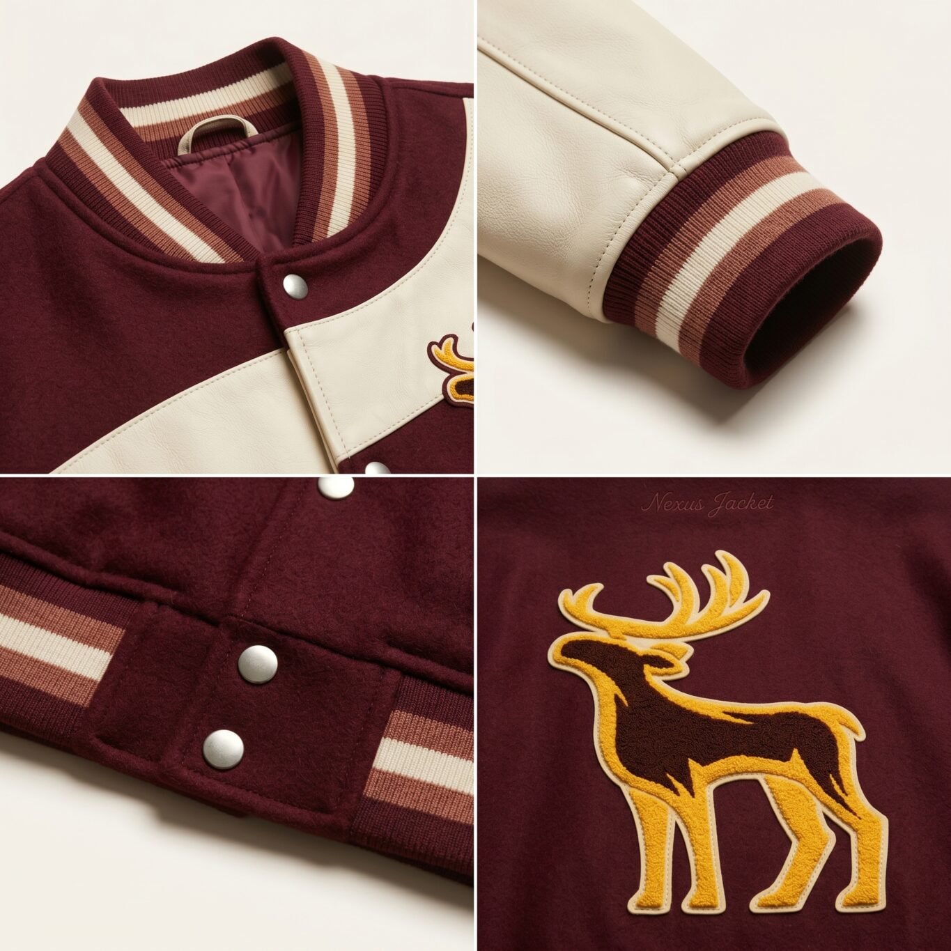 Custom Melton Wool Varsity Jacket Genuine Cowhide Leather Sleeves Asymmetric Color Block Men's Streetwear Bomber Jacket OEM view 4