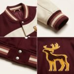 Custom Melton Wool Varsity Jacket Genuine Cowhide Leather Sleeves Asymmetric Color Block Men's Streetwear Bomber Jacket OEM view 4