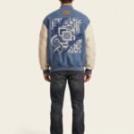 Custom Men's Asymmetric Varsity Jacket 24oz Wool Body Genuine Suede Leather Sleeves Streetwear Bomber Jacket OEM Manufacturer view 2