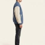 Custom Men's Asymmetric Varsity Jacket 24oz Wool Body Genuine Suede Leather Sleeves Streetwear Bomber Jacket OEM Manufacturer view 3