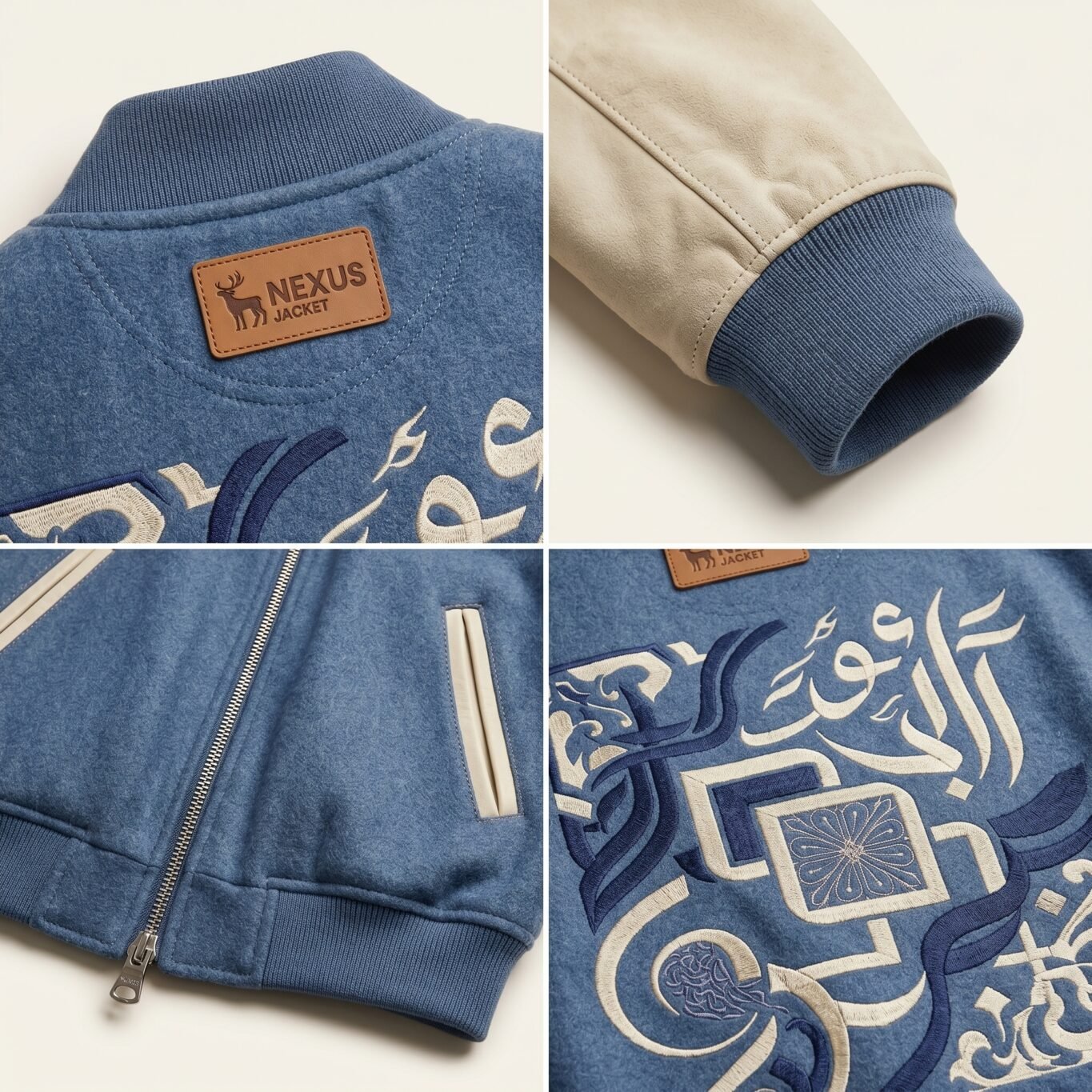 Custom Men's Asymmetric Varsity Jacket 24oz Wool Body Genuine Suede Leather Sleeves Streetwear Bomber Jacket OEM Manufacturer view 4