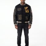 Custom Premium Black Wool Genuine Leather Sleeves Varsity Jacket Men Heavyweight Chenille Embroidery Letterman Baseball Coat OEM