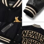 Custom Premium Black Wool Genuine Leather Sleeves Varsity Jacket Men Heavyweight Chenille Embroidery Letterman Baseball Coat OEM view 4