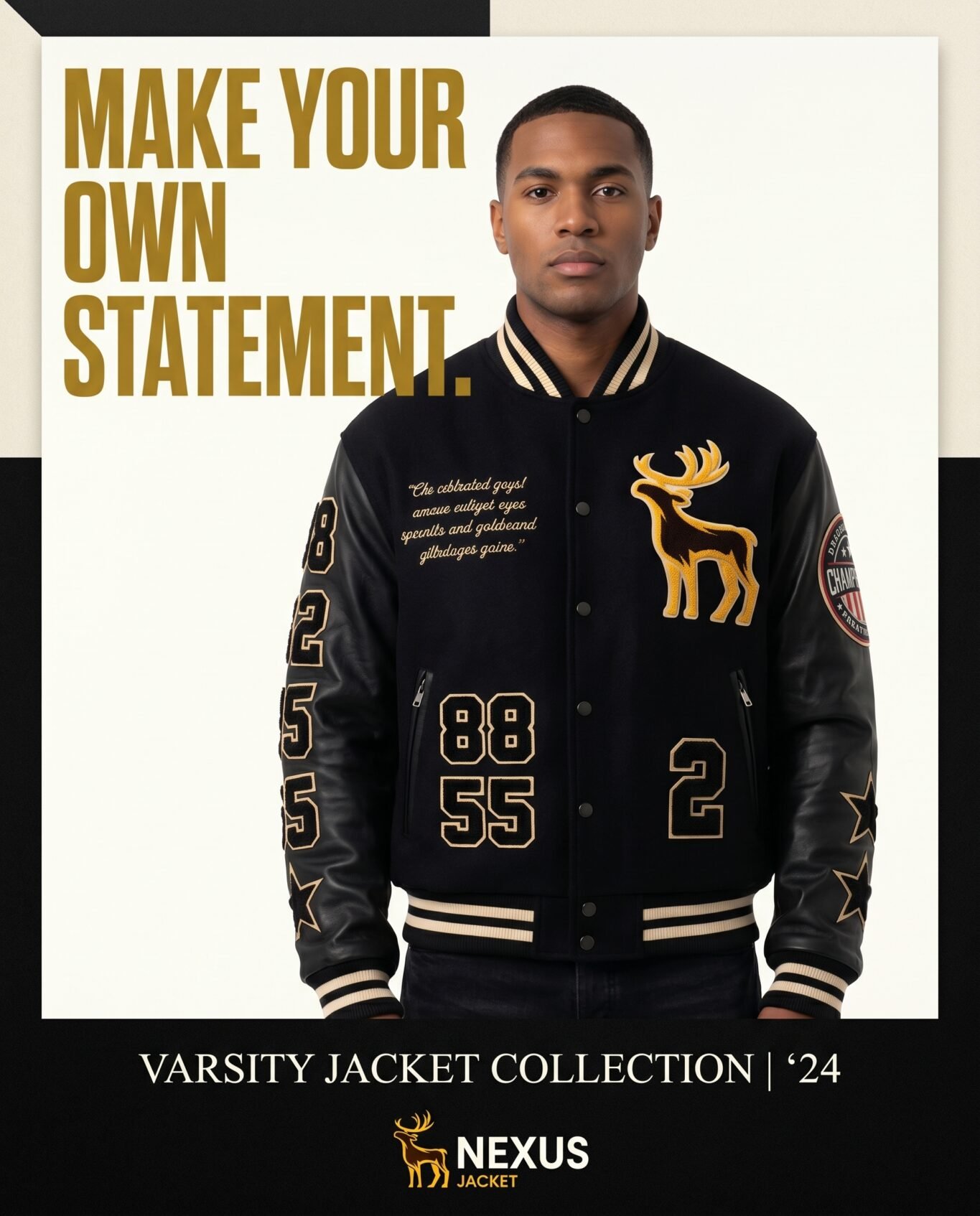 Custom Premium Black Wool Genuine Leather Sleeves Varsity Jacket Men Heavyweight Chenille Embroidery Letterman Baseball Coat OEM view 5