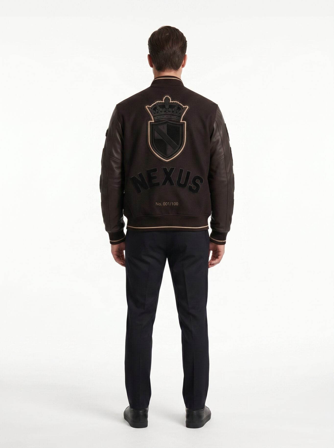 Custom Ultra Luxury Varsity Jacket Men Cashmere Wool Body Lambskin Leather Sleeve Oversized Streetwear Bomber Jacket OEM Factory view 2