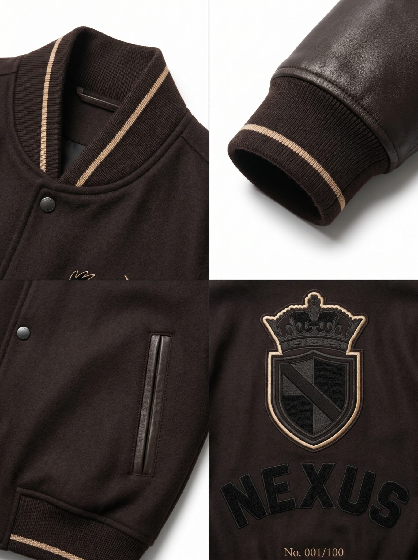 Custom Ultra Luxury Varsity Jacket Men Cashmere Wool Body Lambskin Leather Sleeve Oversized Streetwear Bomber Jacket OEM Factory view 4