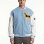 Ice Blue Luxury Mens Varsity Jacket Melton Wool Real Leather Sleeve Custom Designer Letterman Jacket OEM Wholesale Sialkot