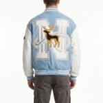 Ice Blue Luxury Mens Varsity Jacket Melton Wool Real Leather Sleeve Custom Designer Letterman Jacket OEM Wholesale Sialkot view 2