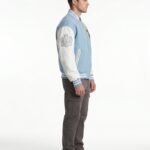 Ice Blue Luxury Mens Varsity Jacket Melton Wool Real Leather Sleeve Custom Designer Letterman Jacket OEM Wholesale Sialkot view 3