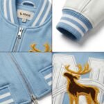Ice Blue Luxury Mens Varsity Jacket Melton Wool Real Leather Sleeve Custom Designer Letterman Jacket OEM Wholesale Sialkot view 4