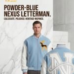 Ice Blue Luxury Mens Varsity Jacket Melton Wool Real Leather Sleeve Custom Designer Letterman Jacket OEM Wholesale Sialkot view 5