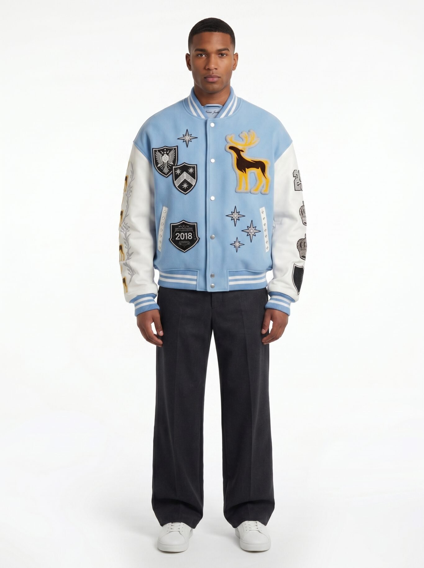 Luxury Custom Wool Melton Leather Varsity Jacket Oversized Men Heavyweight Letterman Coat Maximalist Embroidery OEM Factory
