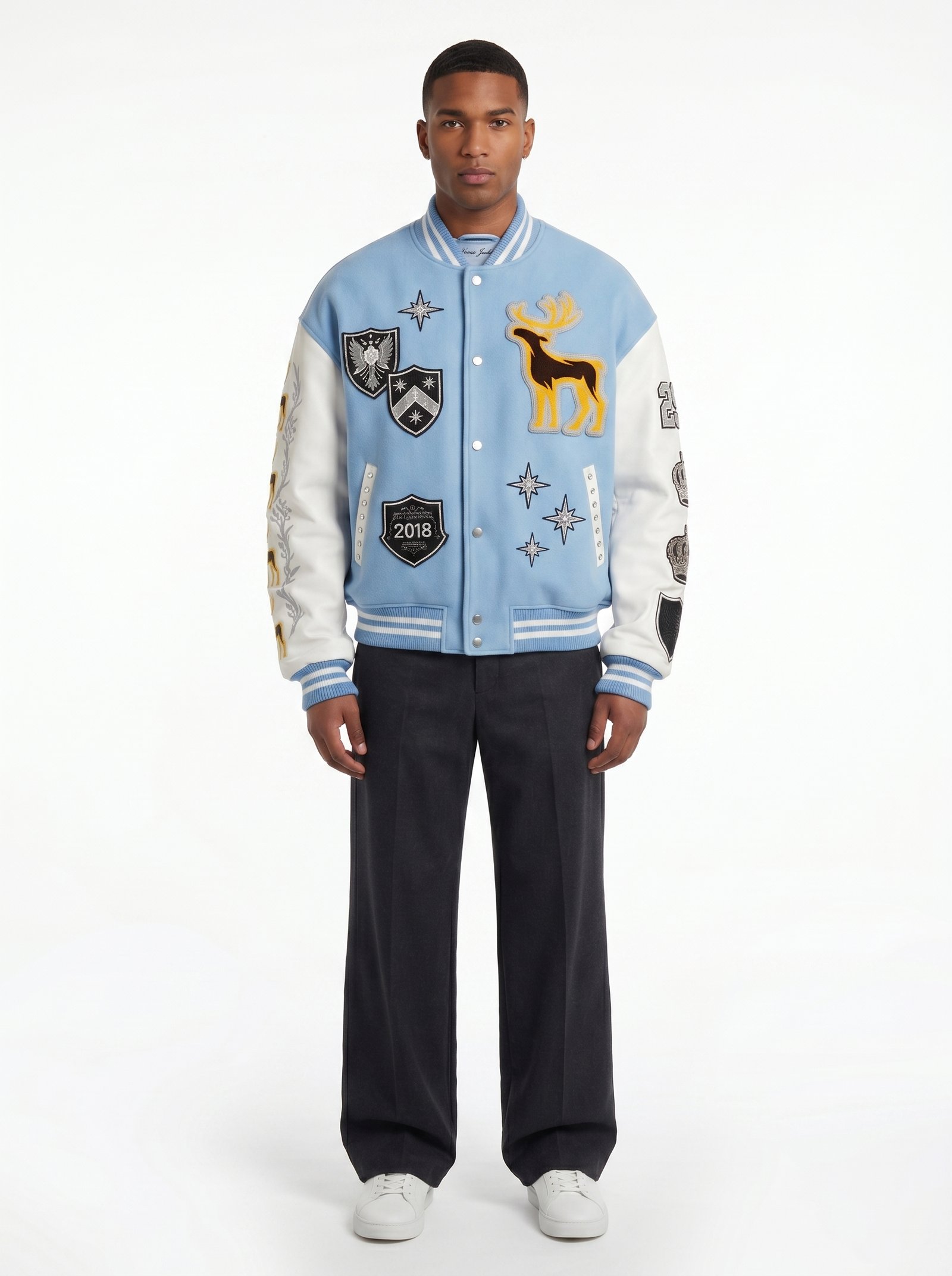 Luxury Custom Wool Melton Leather Varsity Jacket Oversized Men Heavyweight Letterman Coat Maximalist Embroidery OEM Factory