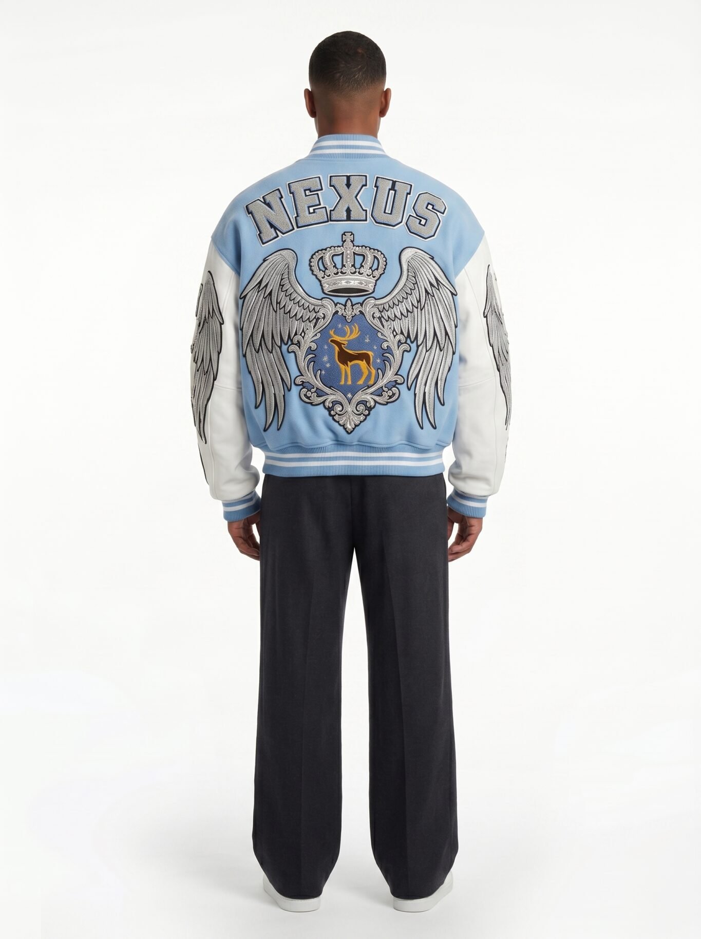 Luxury Custom Wool Melton Leather Varsity Jacket Oversized Men Heavyweight Letterman Coat Maximalist Embroidery OEM Factory view 2