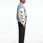 Luxury Custom Wool Melton Leather Varsity Jacket Oversized Men Heavyweight Letterman Coat Maximalist Embroidery OEM Factory view 3