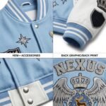 Luxury Custom Wool Melton Leather Varsity Jacket Oversized Men Heavyweight Letterman Coat Maximalist Embroidery OEM Factory view 4