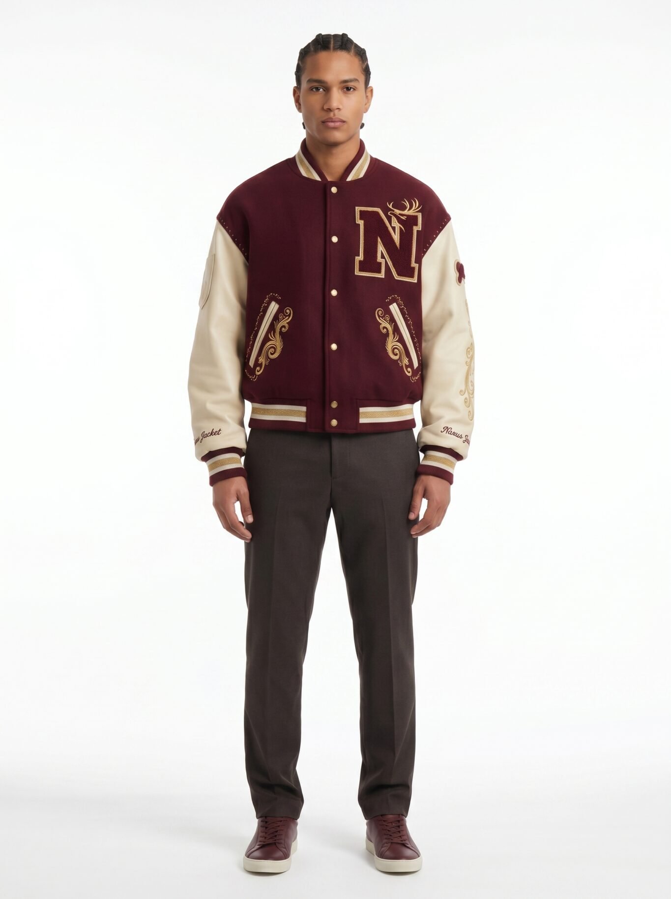 Maximalist Royal Varsity Jacket 32oz Wool Melton & Lambskin Leather Heavy Embroidered Streetwear Bomber Coat Custom Logo OEM