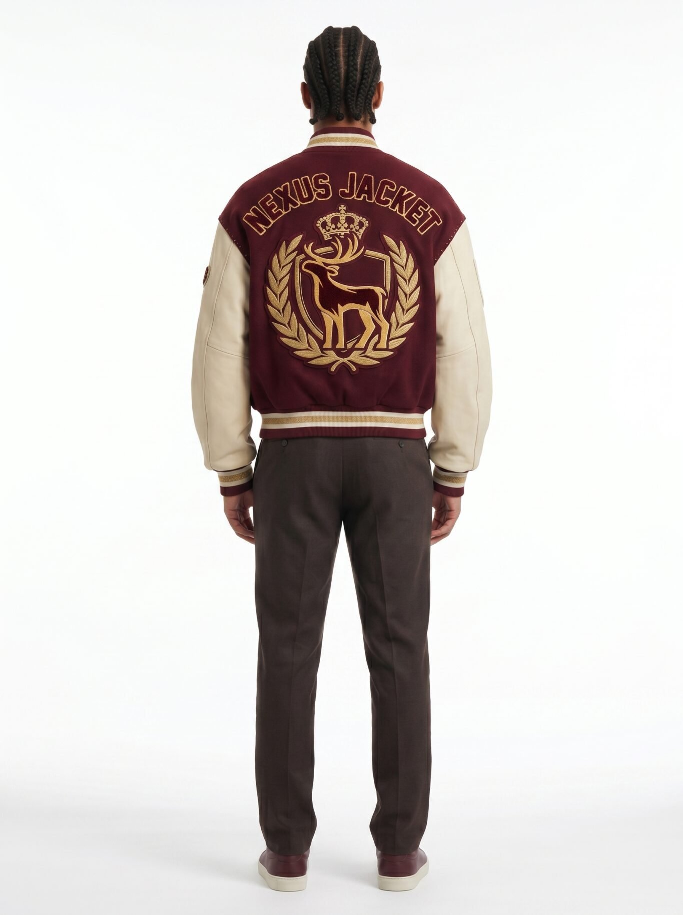 Maximalist Royal Varsity Jacket 32oz Wool Melton & Lambskin Leather Heavy Embroidered Streetwear Bomber Coat Custom Logo OEM view 2