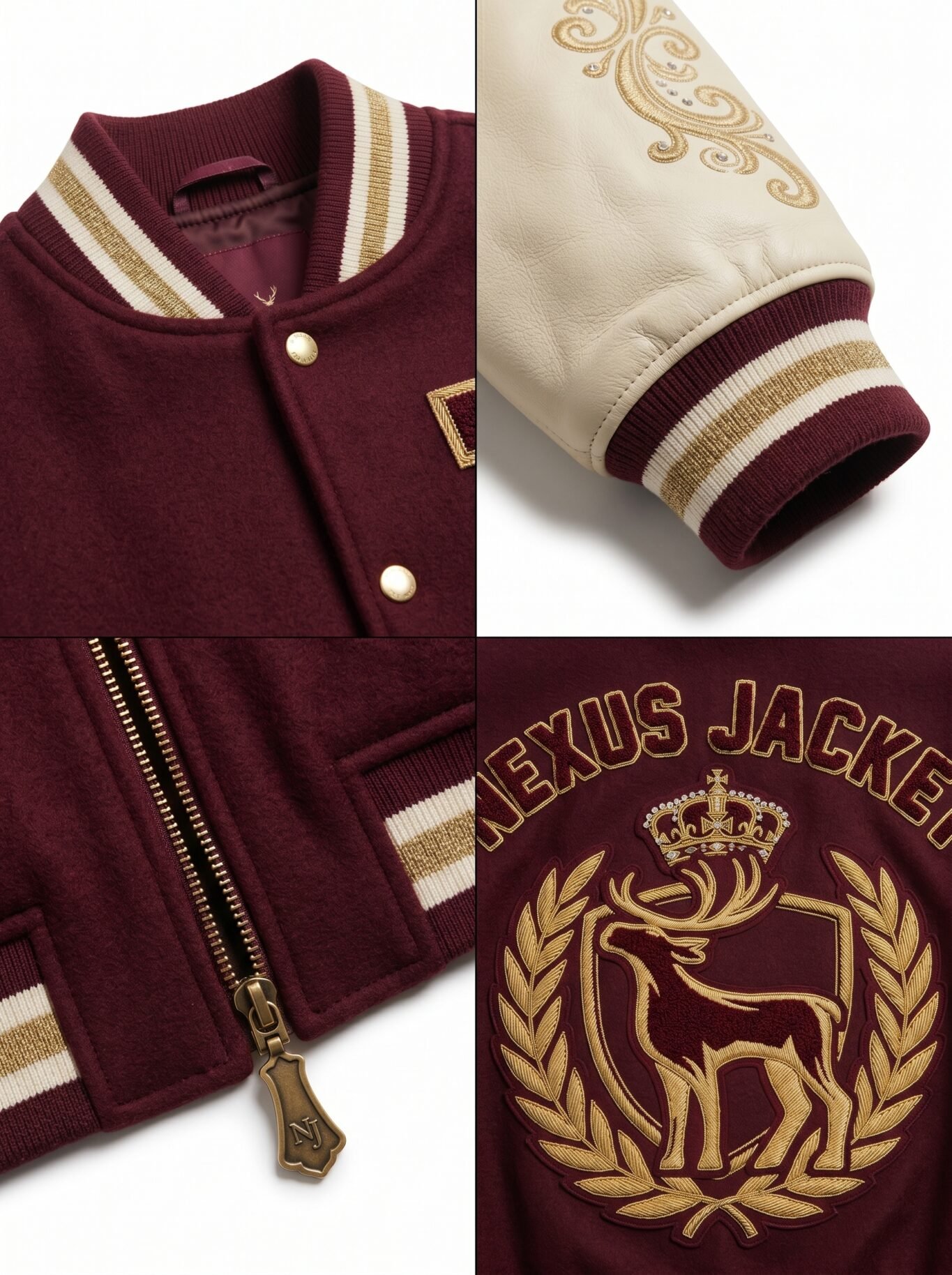 Maximalist Royal Varsity Jacket 32oz Wool Melton & Lambskin Leather Heavy Embroidered Streetwear Bomber Coat Custom Logo OEM view 4