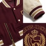 Maximalist Royal Varsity Jacket 32oz Wool Melton & Lambskin Leather Heavy Embroidered Streetwear Bomber Coat Custom Logo OEM view 4