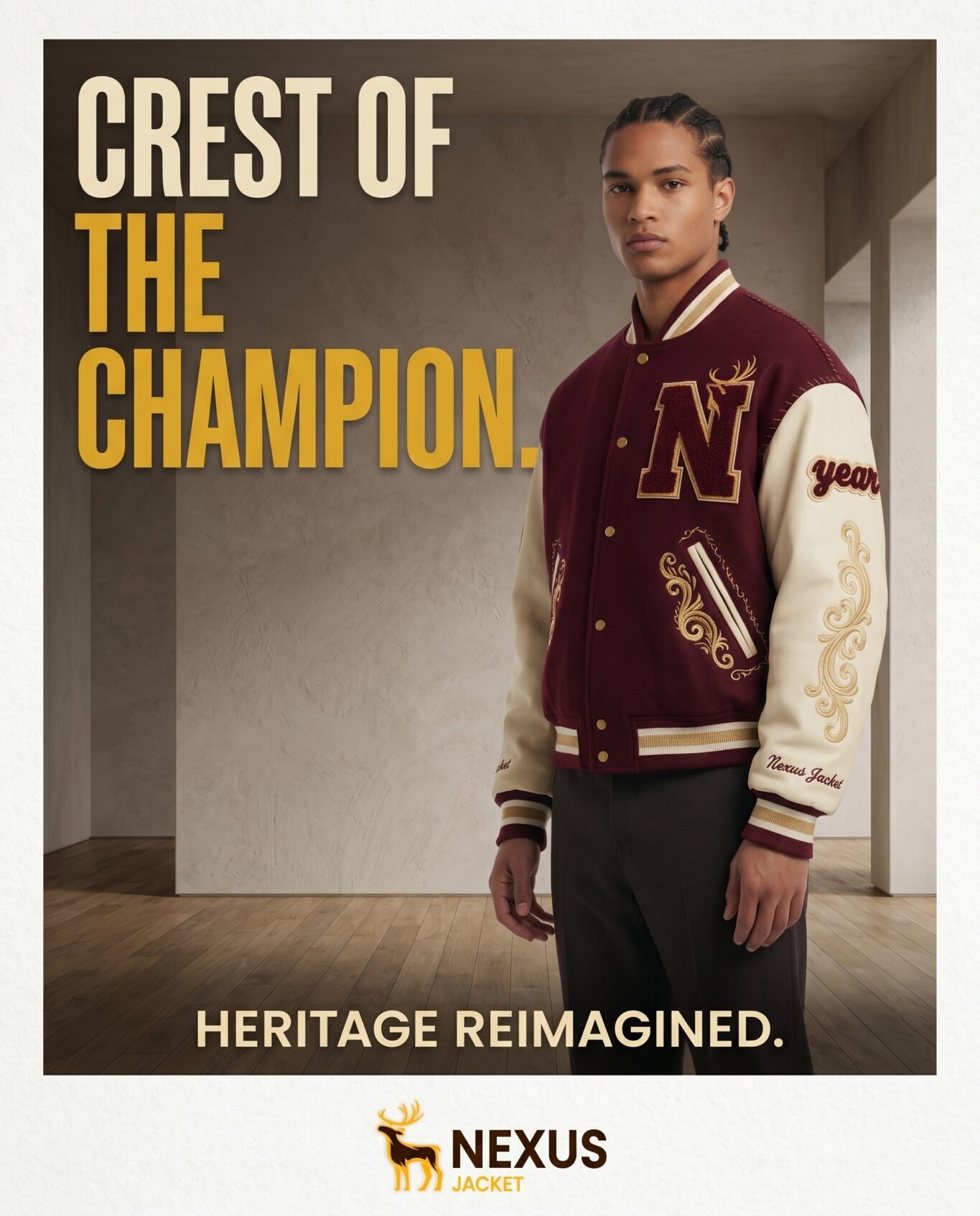 Maximalist Royal Varsity Jacket 32oz Wool Melton & Lambskin Leather Heavy Embroidered Streetwear Bomber Coat Custom Logo OEM view 5