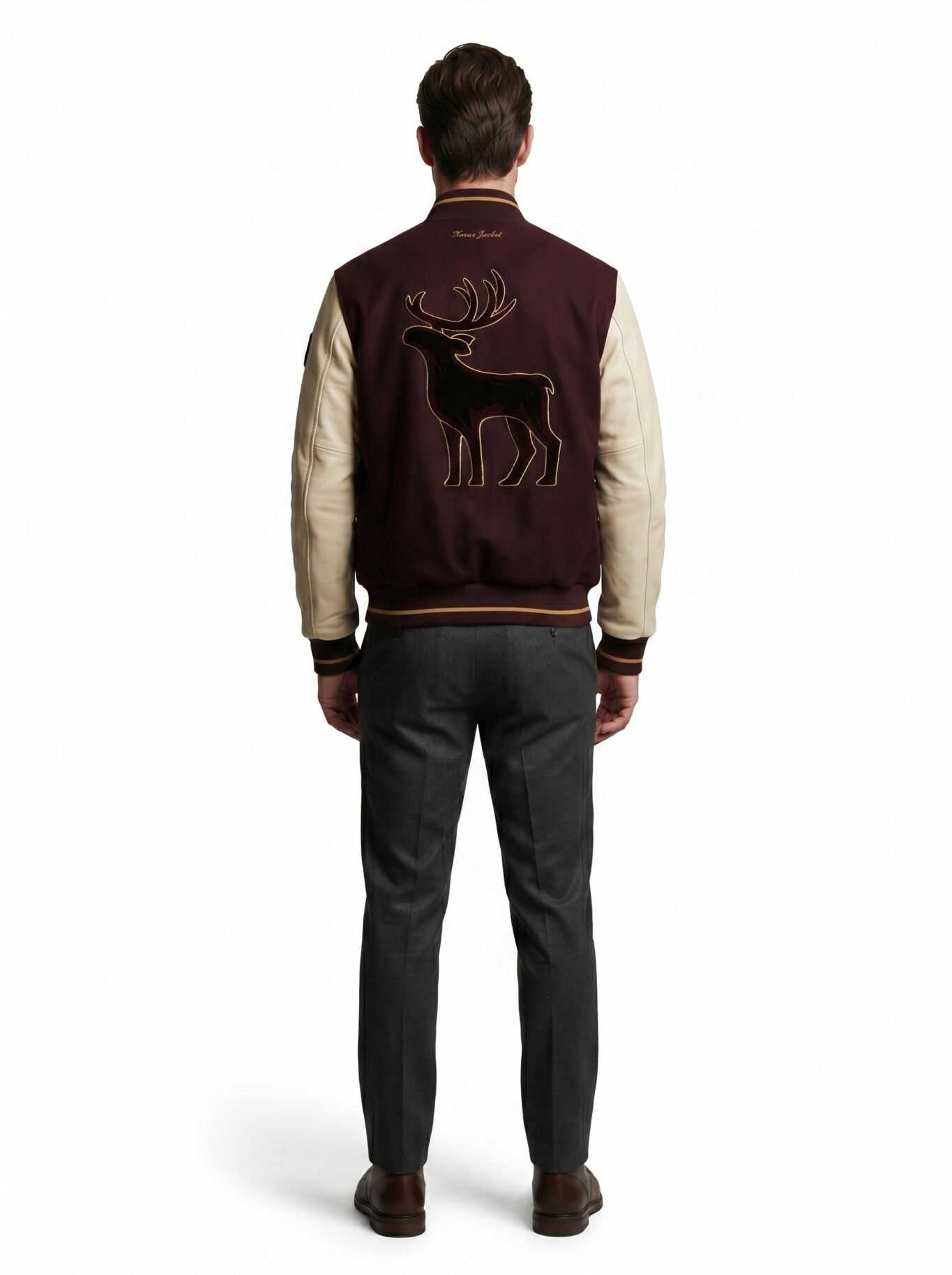 Premium Heavyweight Wool Melton Cream Lambskin Leather Sleeves Luxury Varsity Jacket Men Custom Embroidery OEM Sialkot Supplier view 2