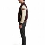 Premium Heavyweight Wool Melton Cream Lambskin Leather Sleeves Luxury Varsity Jacket Men Custom Embroidery OEM Sialkot Supplier view 3