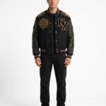 Premium High End Custom Logo Melton Wool Varsity Jacket Genuine Leather Sleeves Luxury Heavyweight Streetwear Bomber Jacket OEM