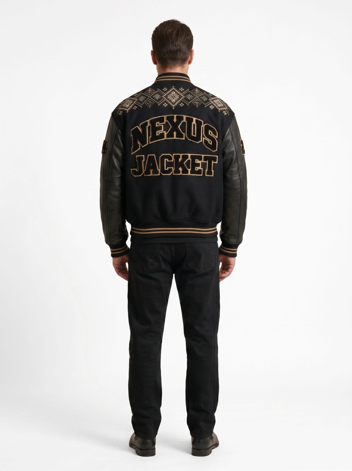 Premium High End Custom Logo Melton Wool Varsity Jacket Genuine Leather Sleeves Luxury Heavyweight Streetwear Bomber Jacket OEM view 2